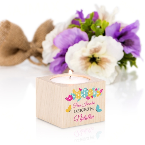 Pomysłowy upominek dla nauczyciela ŚWIECZNIK DREWNIANY NADRUK
