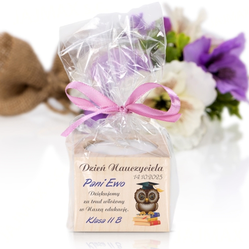 Świecznik naturalne drewno PREZENT DLA NAUCZYCIELA OD UCZNIA