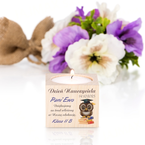 Świecznik naturalne drewno PREZENT DLA NAUCZYCIELA OD UCZNIA