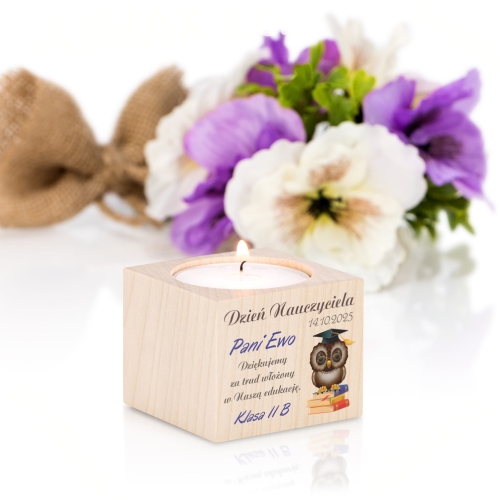 Świecznik naturalne drewno PREZENT DLA NAUCZYCIELA OD UCZNIA
