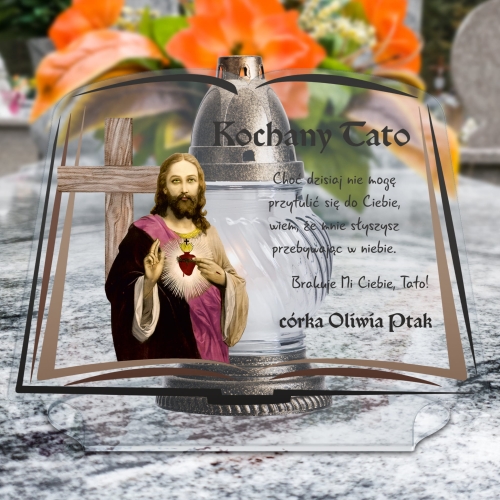 DEKORACJA NA GRÓB statuetka  xxl Biblia Jezus i krzyż dedykacja