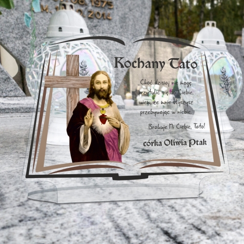 DEKORACJA NA GRÓB statuetka  xxl Biblia Jezus i krzyż dedykacja