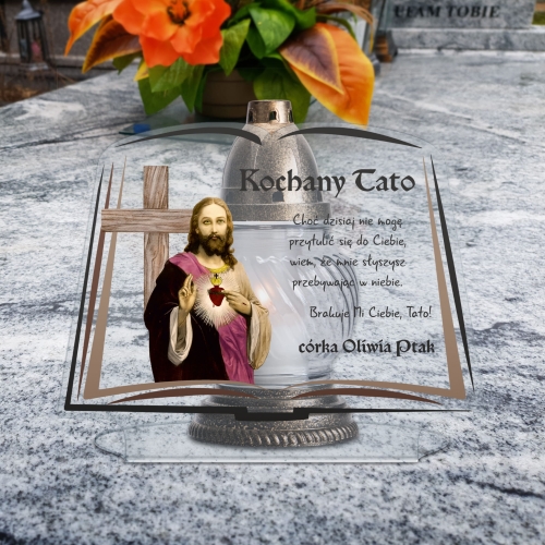 DEKORACJA NA GRÓB statuetka  xxl Biblia Jezus i krzyż dedykacja