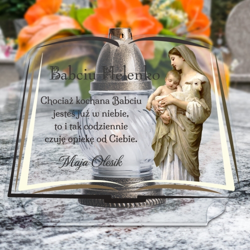 PODSTAWKA NA GRÓB statuetka księga xxl Matka Boska z dzieciątkiem