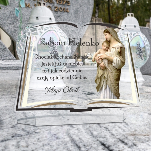 PODSTAWKA NA GRÓB statuetka księga xxl Matka Boska z dzieciątkiem
