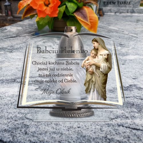 PODSTAWKA NA GRÓB statuetka księga xxl Matka Boska z dzieciątkiem