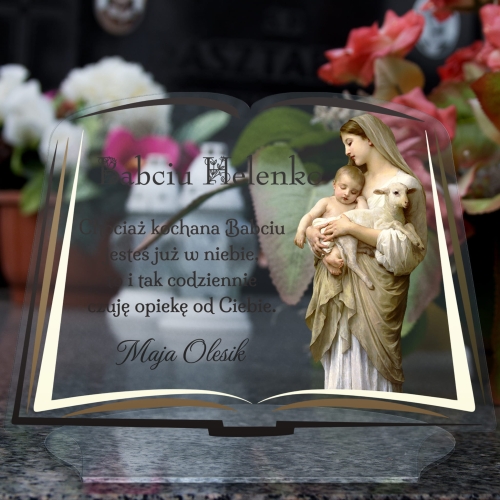 PODSTAWKA NA GRÓB statuetka księga xxl Matka Boska z dzieciątkiem