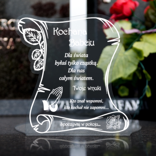 Dekoracja na grób z dedykacją STATUETKA XXL LIST z cytatem grawer