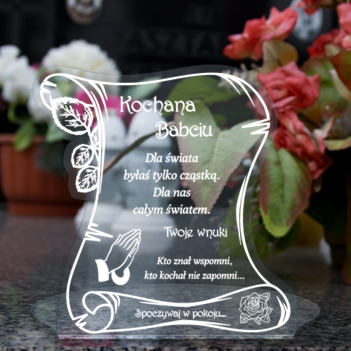 Dekoracja na grób z dedykacją STATUETKA XXL LIST z cytatem grawer