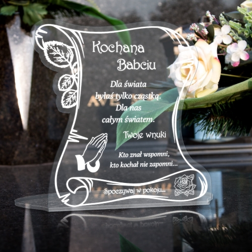 Dekoracja na grób z dedykacją STATUETKA XXL LIST z cytatem grawer