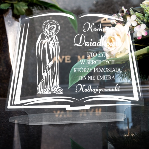 BIBLIA STATUETKA NA ZNICZ oryginalna ozdoba na grób z podpisem