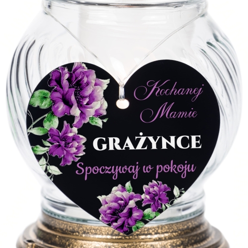 ORYGINALNA OZDOBA NA ZNICZ zawieszka serduszko z imieniem kwiaty