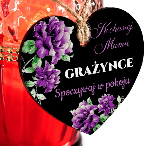 ORYGINALNA OZDOBA NA ZNICZ zawieszka serduszko z imieniem kwiaty