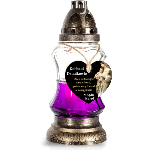 ORYGINALNA OZDOBA NA ZNICZ zawieszka serce z dedykacją Matka Boska