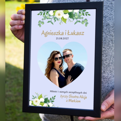 WYJĄTKOWY PREZENT NA ŚLUB ramka z życzeniami ze zdjęciem Pary Młodej