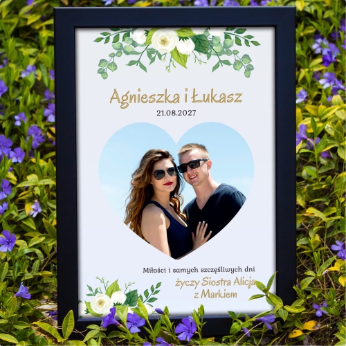 WYJĄTKOWY PREZENT NA ŚLUB ramka z życzeniami ze zdjęciem Pary Młodej