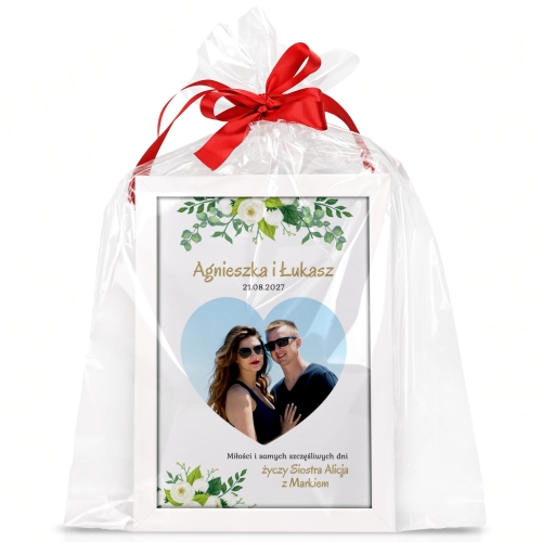 PIĘKNA PAMIĄTKA ŚLUBNA ramka ze zdjęciem Nowożeńców i dedykacją