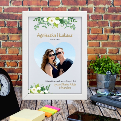 PIĘKNA PAMIĄTKA ŚLUBNA ramka ze zdjęciem Nowożeńców i dedykacją
