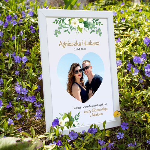 PIĘKNA PAMIĄTKA ŚLUBNA ramka ze zdjęciem Nowożeńców i dedykacją