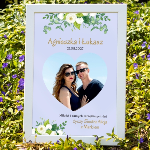 PIĘKNA PAMIĄTKA ŚLUBNA ramka ze zdjęciem Nowożeńców i dedykacją