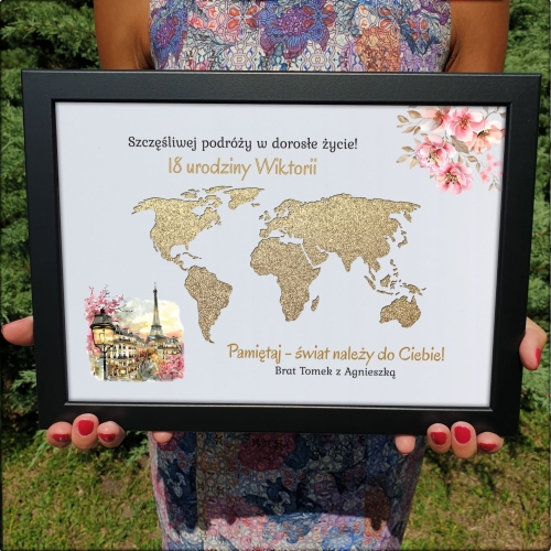ORYGINALNY PREZENT NA 18STKĘ super pamiątka ramka na gotówkę mapa