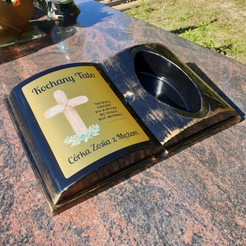 Oryginalna donica księga na grób z nadrukiem + stroik kwiatowy
