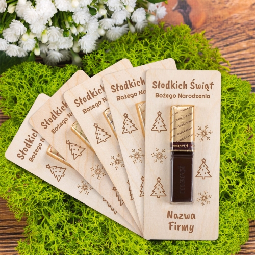 Drewniana deseczka z MERCI  słodki upominek PREZENTY FIRMOWE