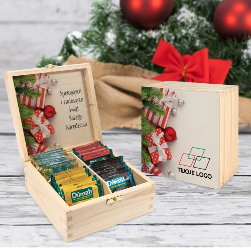 PREZENTY FIRMOWE Z LOGO pudełko z herbatami premium Dilmah Święta