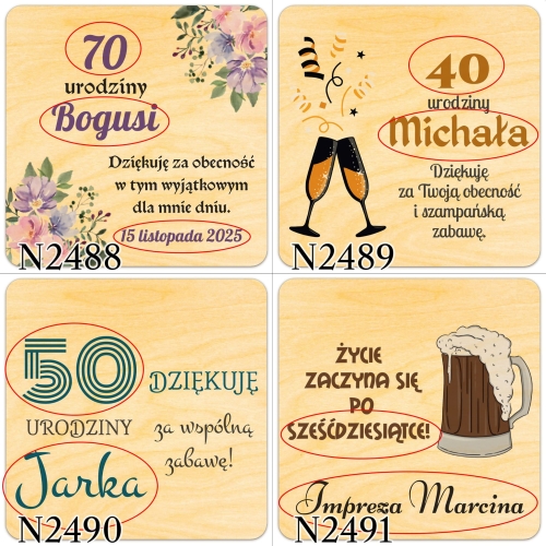 Magnes kwadrat PODZIĘKOWANIE DLA GOŚCI urodziny imieniny nadruk