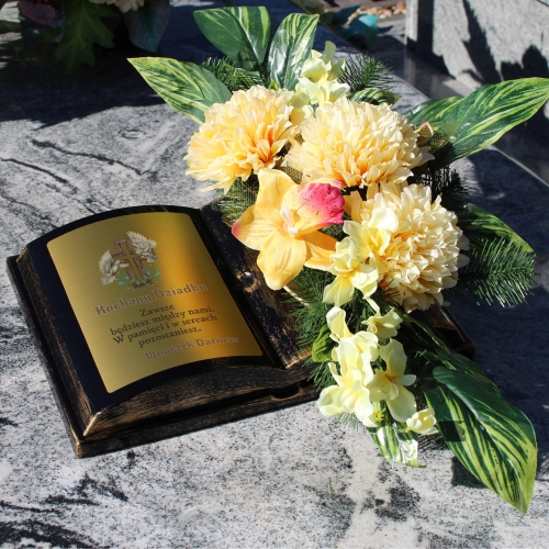 DONICA NA GRÓB KSIĘGA Z KWIATAMI wyjątkowa ozdoba na cmentarz