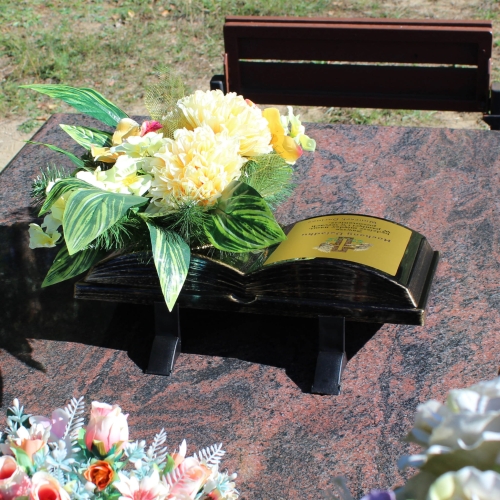 DONICA NA GRÓB KSIĘGA Z KWIATAMI wyjątkowa ozdoba na cmentarz