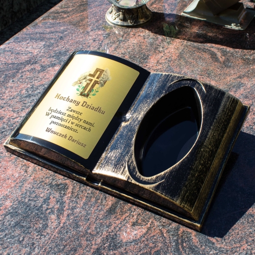 DONICA NA GRÓB KSIĘGA Z KWIATAMI wyjątkowa ozdoba na cmentarz