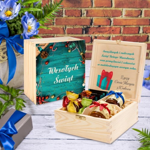 Box Prezentowy zestaw na Święta z życzeniami pudełko pyszności