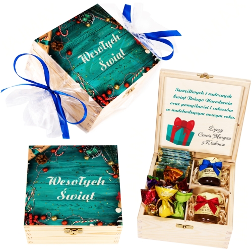 Box Prezentowy zestaw na Święta z życzeniami pudełko pyszności
