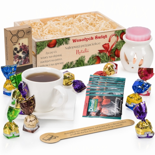 Kosz drewniany ZESTAW PREZENTOWY NA ŚWIĘTA prezent pod choinkę