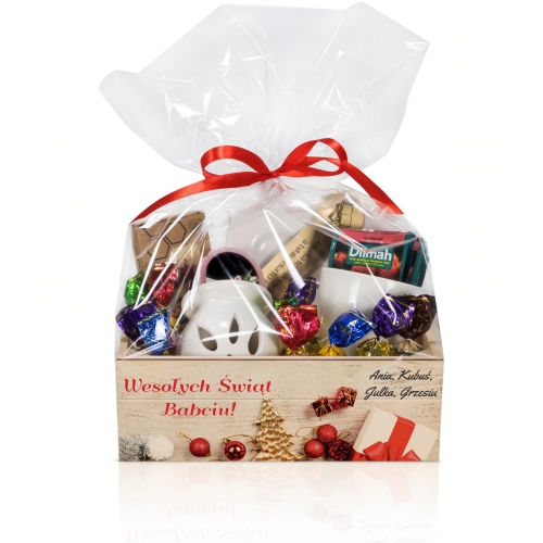 Skrzyneczka drewniana ZESTAW PREZENTOWY NA ŚWIĘTA nadruk