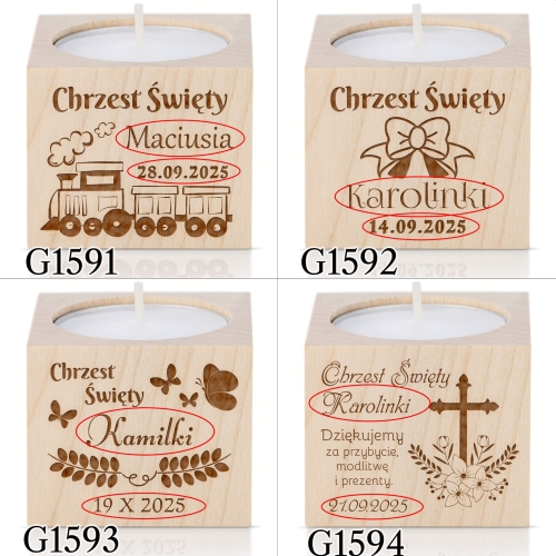 Świecznik upominki dla gości CHRZEST ŚWIĘTY grawer
