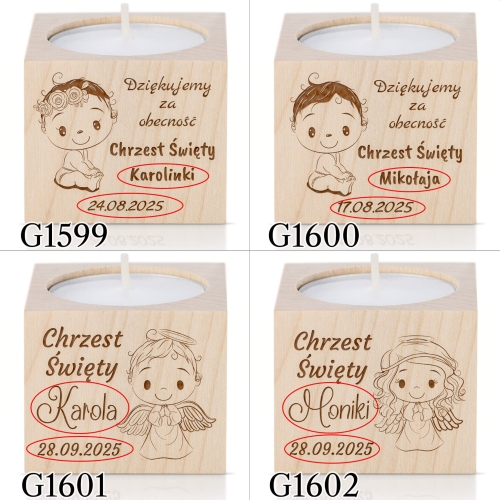 Świecznik upominki dla gości CHRZEST ŚWIĘTY grawer