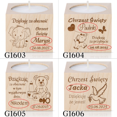 Świecznik upominki dla gości CHRZEST ŚWIĘTY grawer