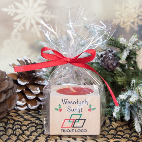 Upominki świąteczne z LOGO firmy świecznik drewniany