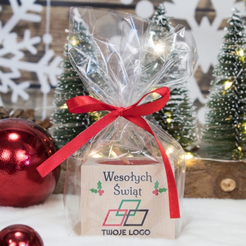 Upominki świąteczne z LOGO firmy świecznik drewniany