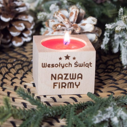 Prezenty firmowe dla klientów świecznik nazwa firmy grawer