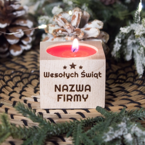 Prezenty firmowe dla klientów świecznik nazwa firmy grawer