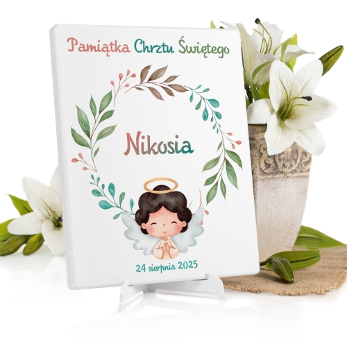 Wyjątkowa pamiątka na Chrzest Święty obrazek Anioł Stróż imię