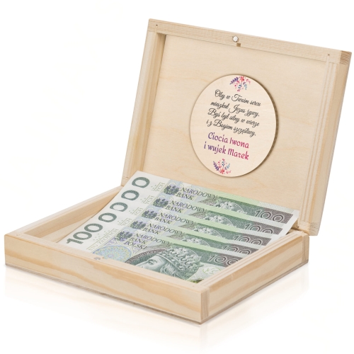 Ozdobne pudełko z Twoim nadrukiem na gotówkę PREZENT NA CHRZEST