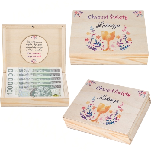Ozdobne pudełko z Twoim nadrukiem na gotówkę PREZENT NA CHRZEST