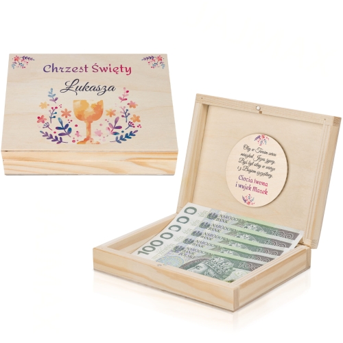 Ozdobne pudełko z Twoim nadrukiem na gotówkę PREZENT NA CHRZEST