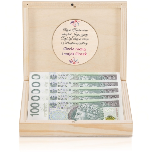 Ozdobne pudełko z Twoim nadrukiem na gotówkę PREZENT NA CHRZEST