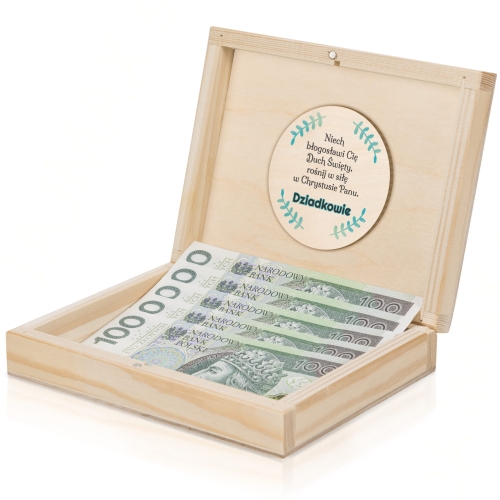PUDEŁECZKO NA PIENIĄDZE Z ŻYCZENIAMI prezent na Chrzest z podpisem
