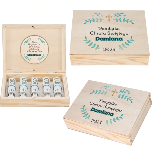 PUDEŁECZKO NA PIENIĄDZE Z ŻYCZENIAMI prezent na Chrzest z podpisem